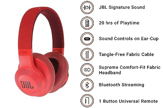 JBL E55BT by Harman Wireless Over-Ear Headphones with Mic (Red) JBL E55BT by Harman Wireless Over-Ear Headphones with Mic (Red)